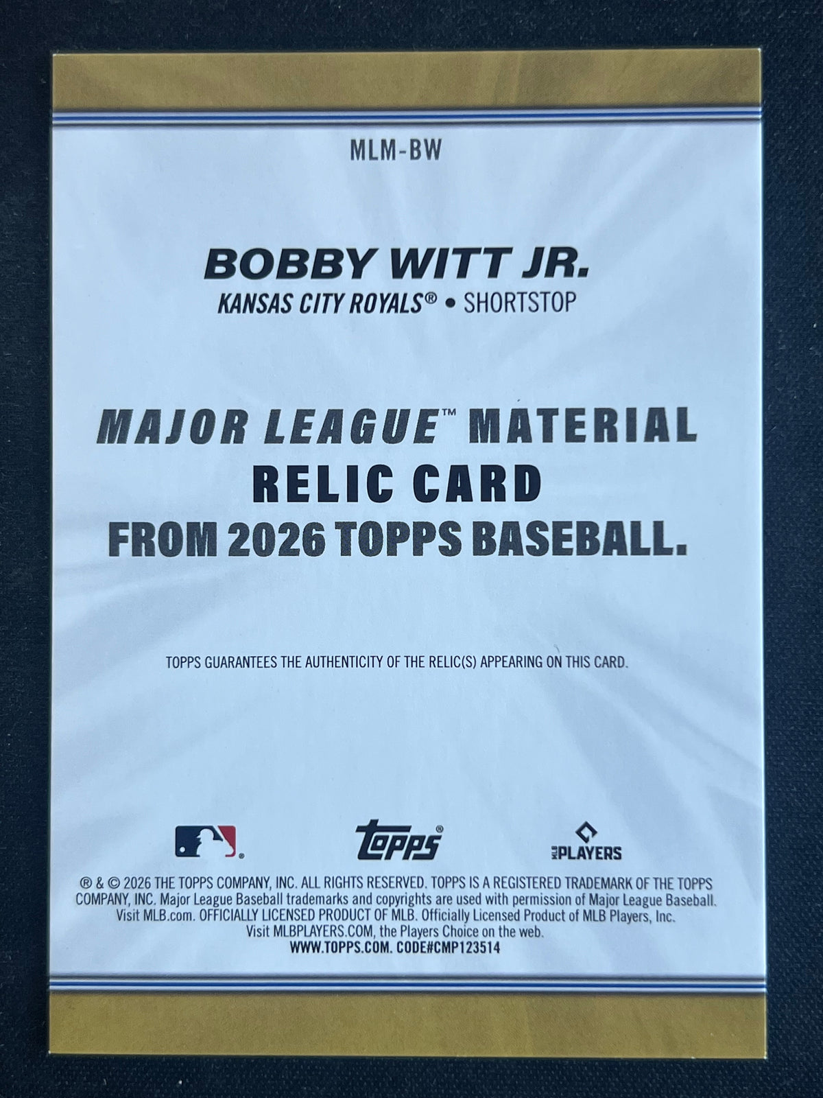2026 Topps Series 1 - Major League Material Bobby Witt Jr. #MLM-BW (MEM) Royals