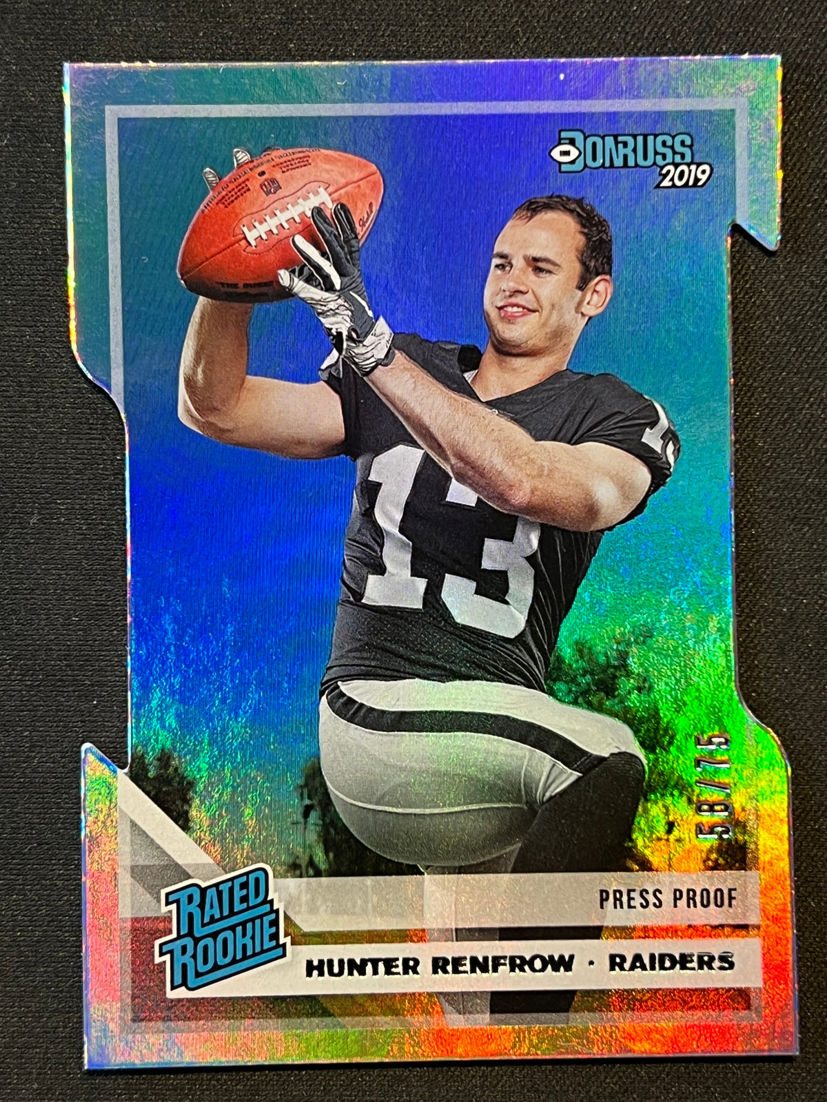 2019 Panini Donruss Rated Rookie Hunter Renfrow Press Proof /75 #340 Raiders