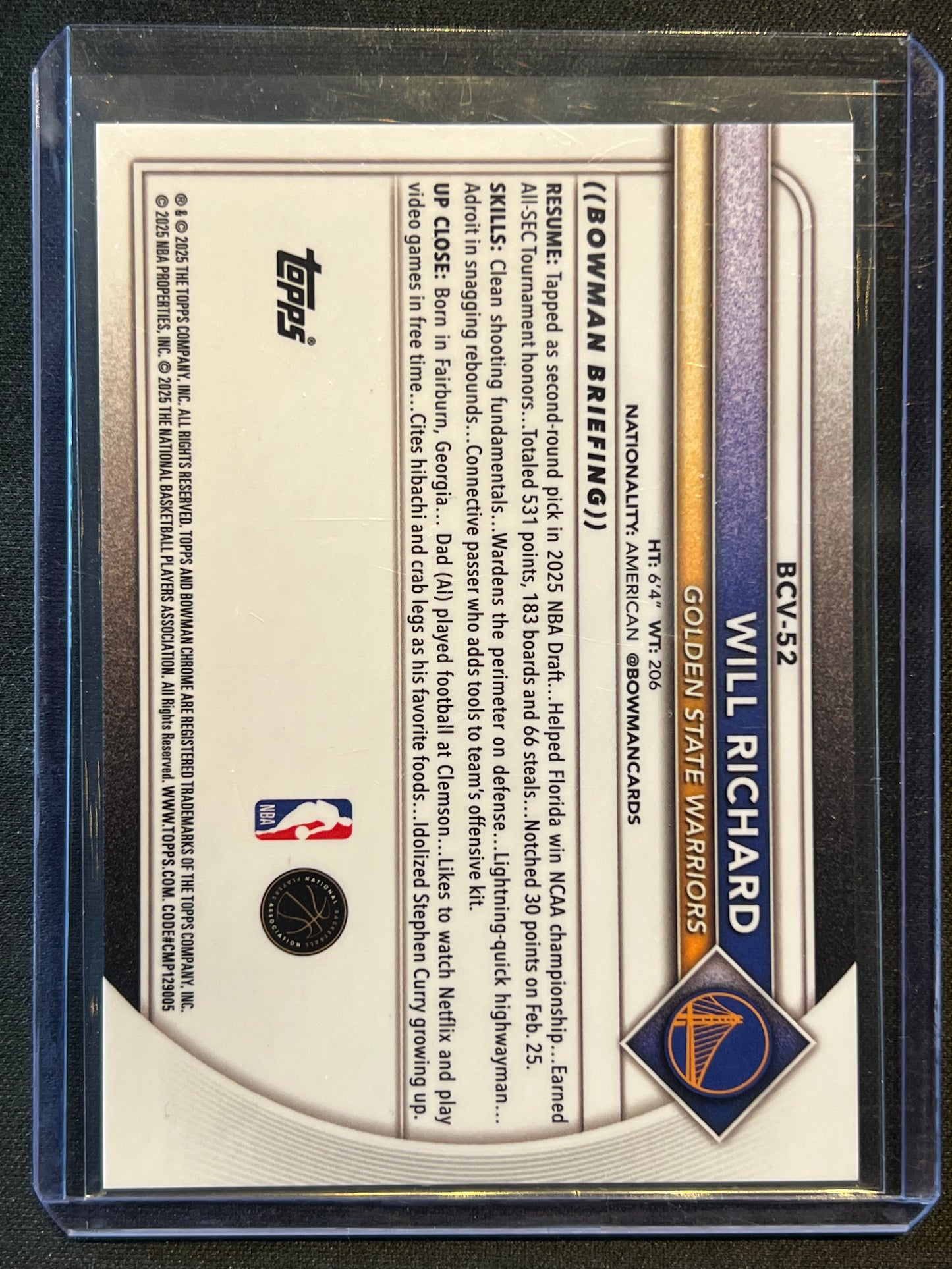 2025-26 Bowman Chrome Will Richard Orange Shimmer Refractor /25 #BCV-52 Rookie