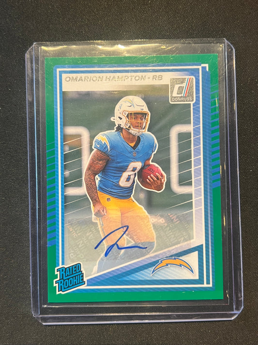 2025 Panini Donruss- Rated Rookie Omarion Hampton #303 Green Autographs