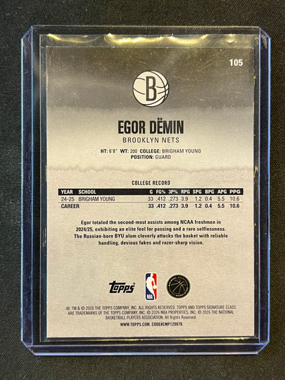 2025-26 Topps Signature Class Egor Demin Rookie RC Black Gold Foil 09/10 #105 Nets
