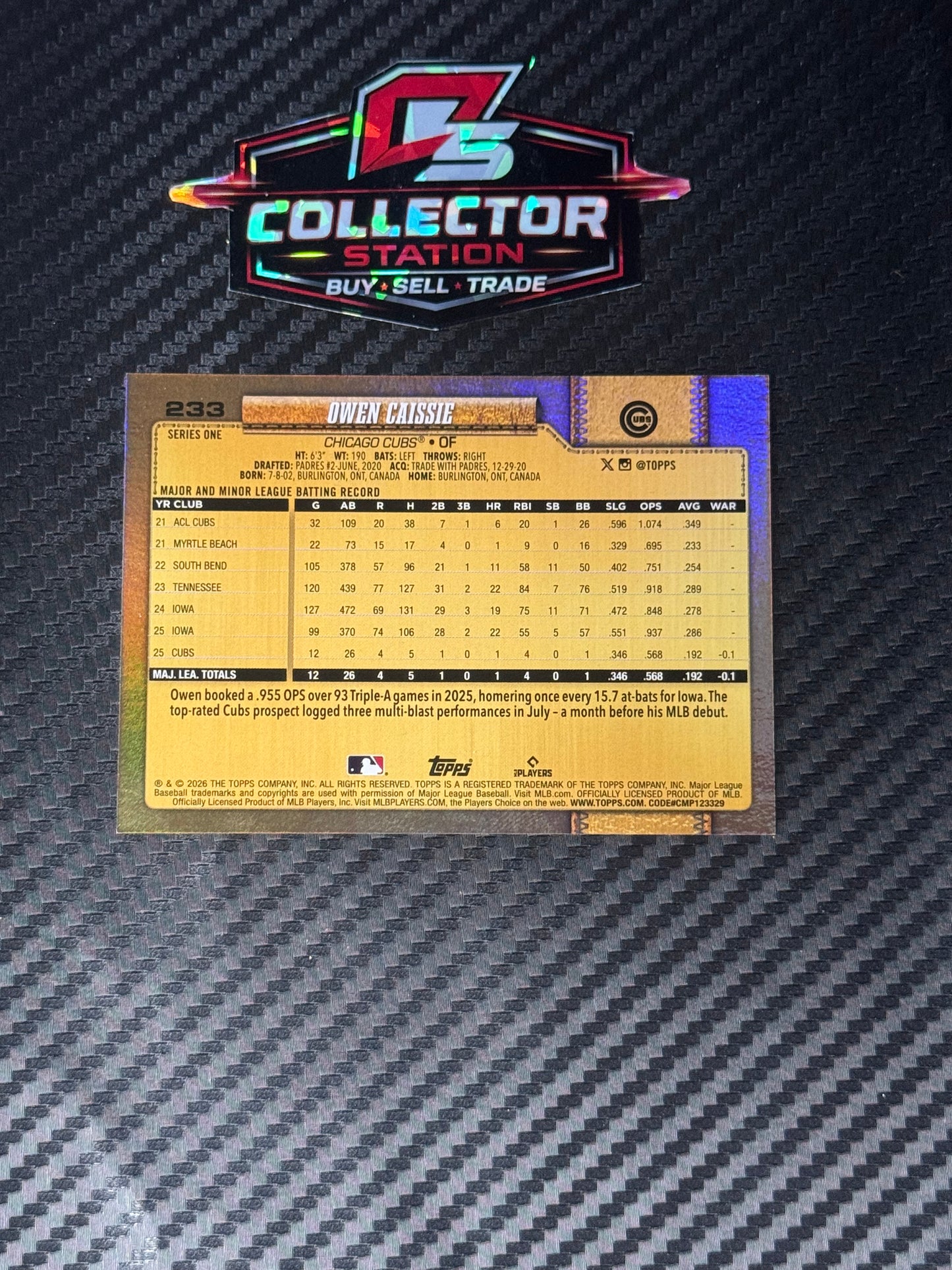 2026 Topps Series 1 Owen Caissie Golden Mirror Image Variation #233 RC