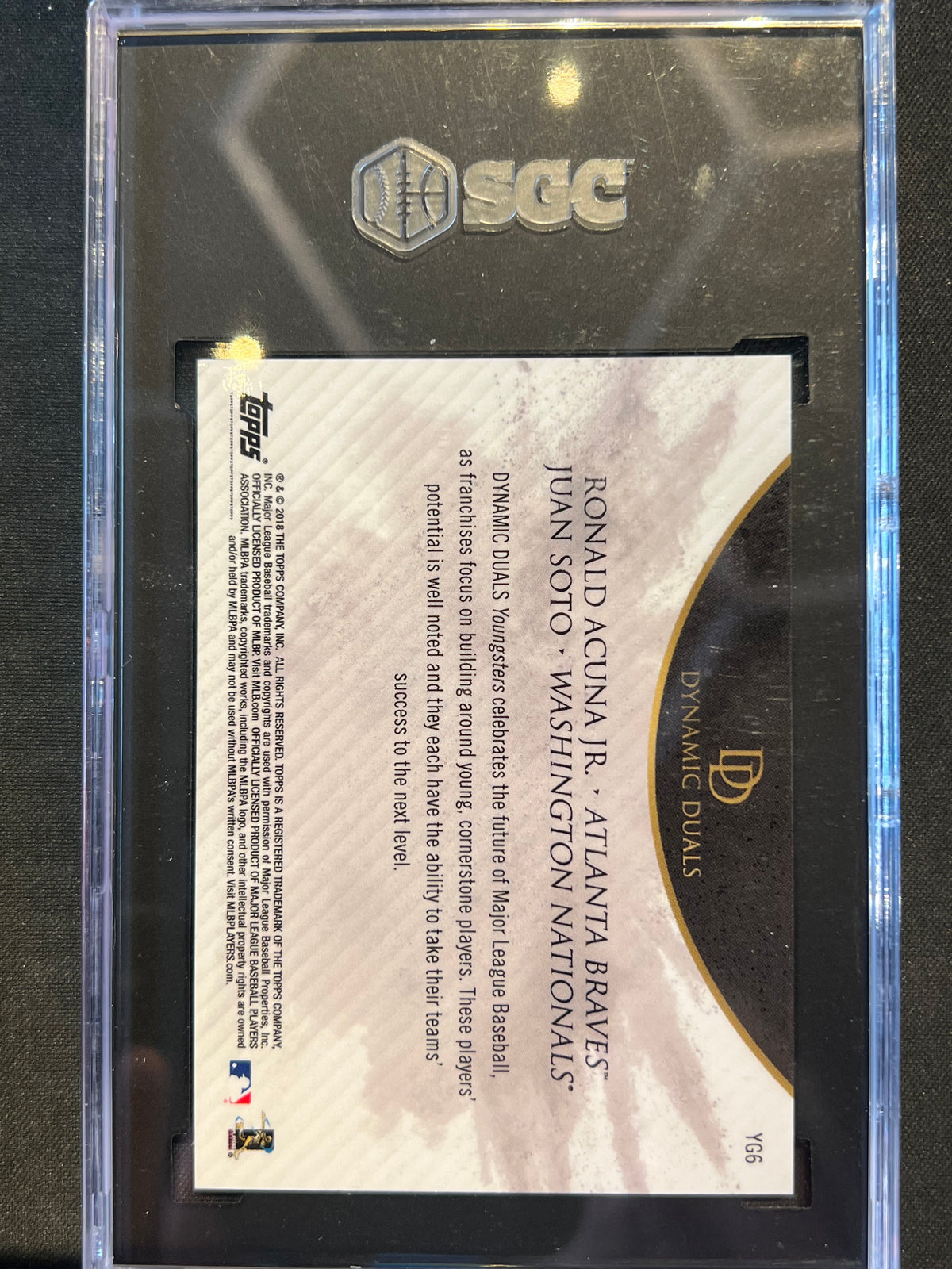 2018 Topps On Demand Dynamic Duals Youngsters Ronald Acuna Jr. - Juan Soto #YG6 SGC 9.5