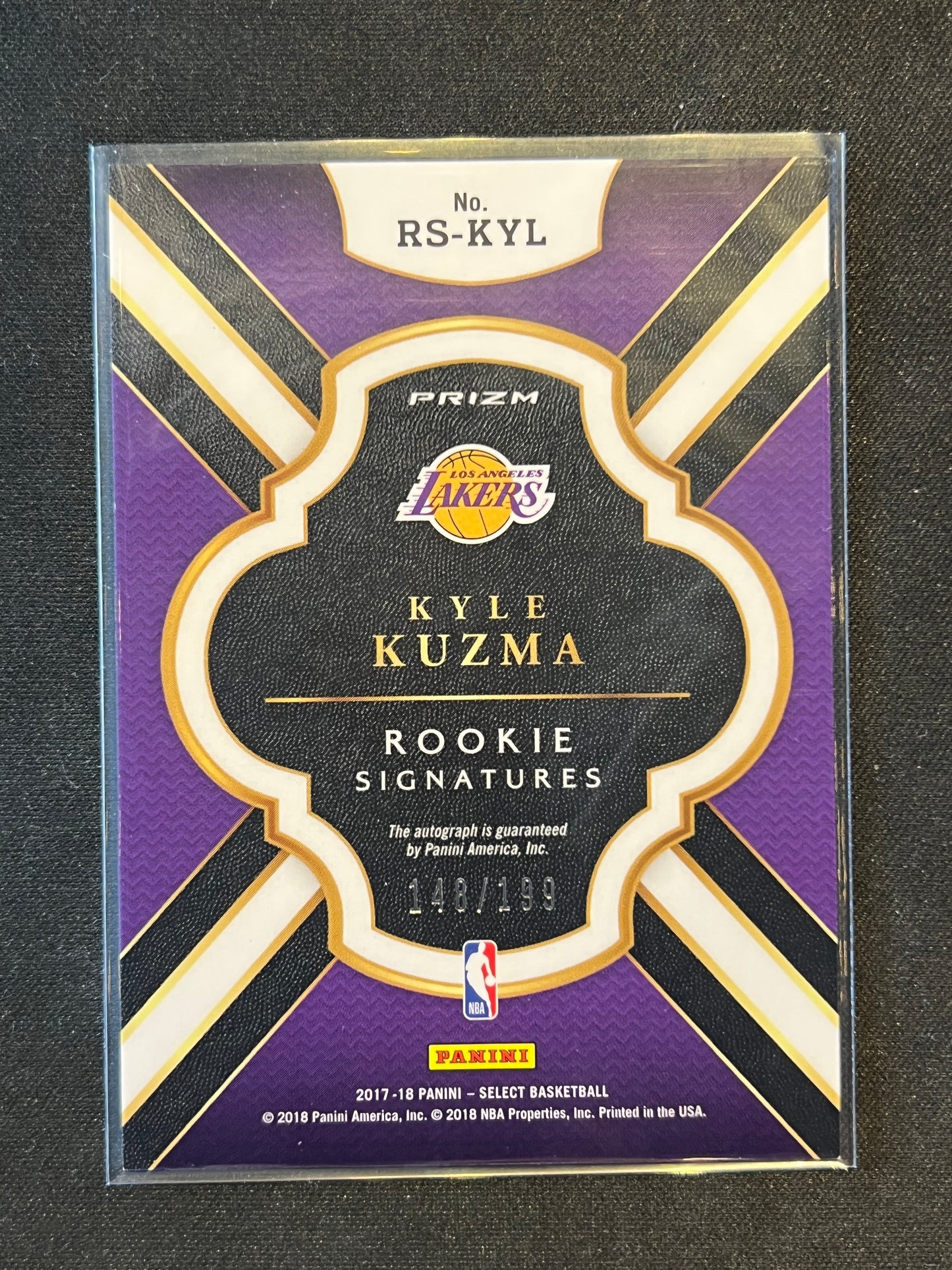 2017-18 Panini Select Kyle Kuzma Rookie Signatures RS-KYL Auto /199 Lakers