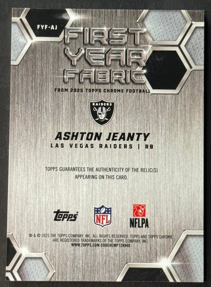 Topps Chrome 2025 Ashton Jeanty First Year Fabric Rookie #FYF-AJ