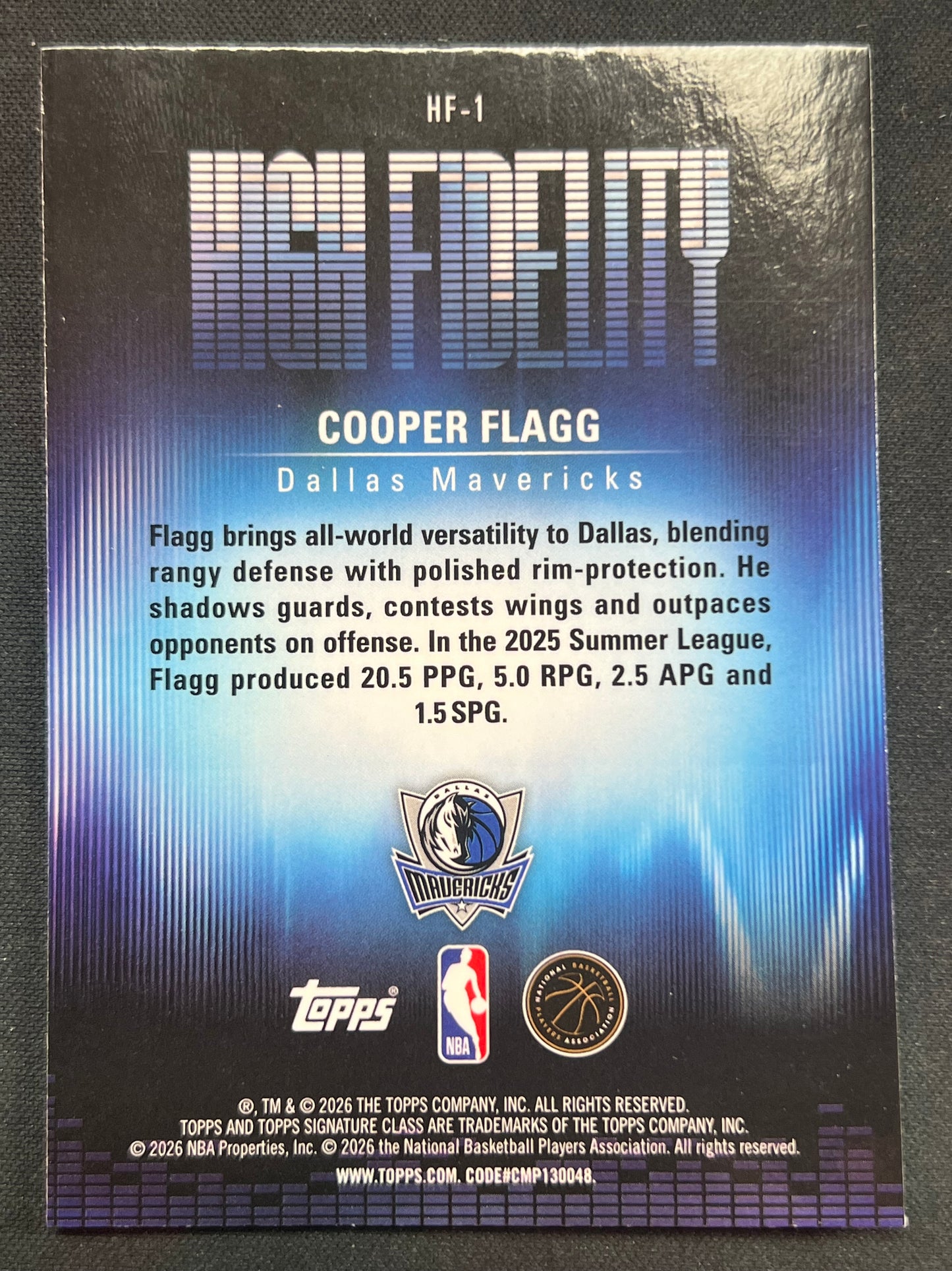 2025-26 Topps Signature Class #HF-1 Cooper Flagg High Fidelity