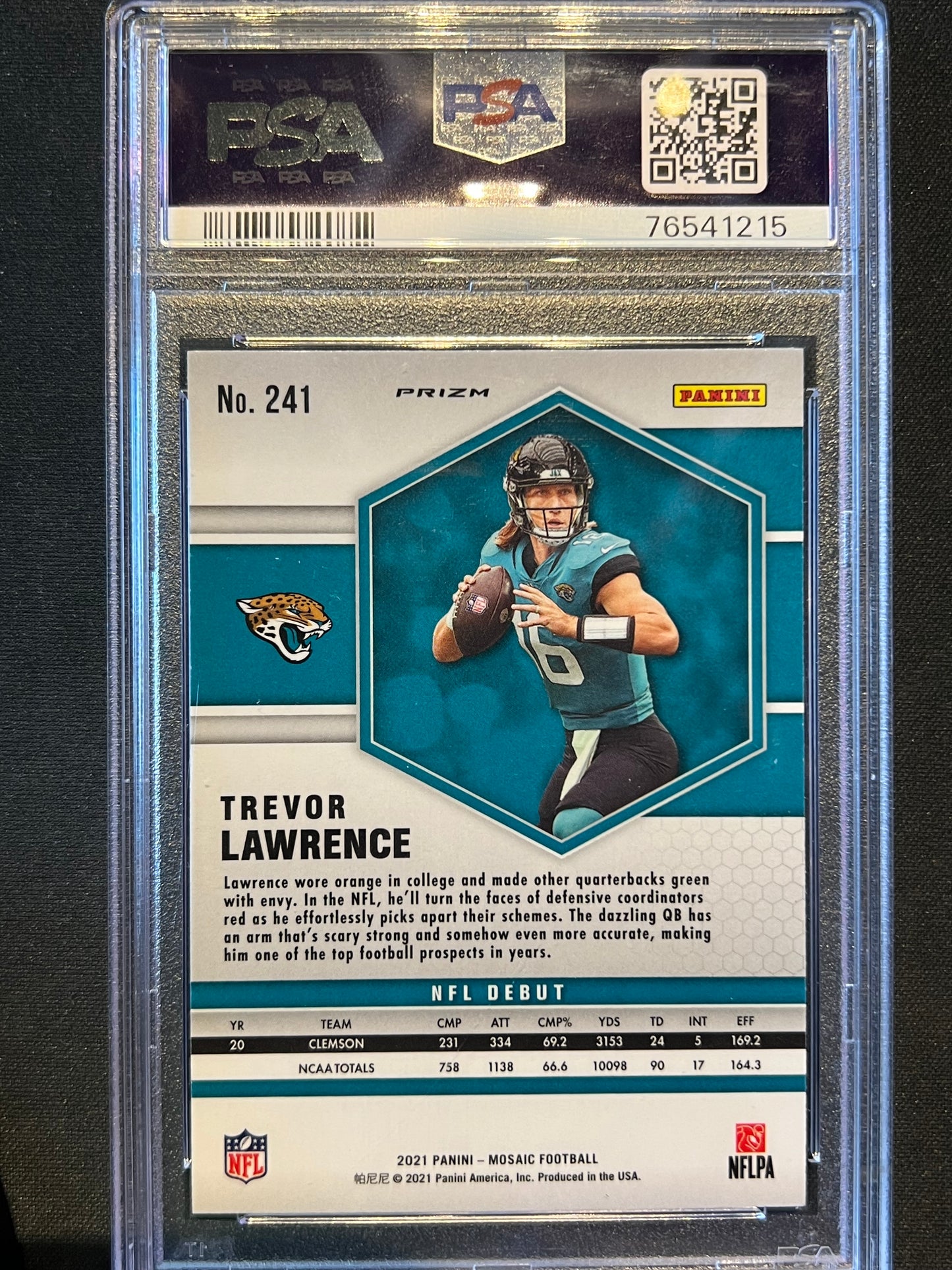 2021 Panini Mosaic NFL Debut Trevor Lawrence RC Reactive Blue Prizm PSA 10 #241