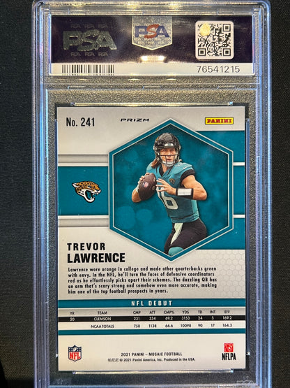 2021 Panini Mosaic NFL Debut Trevor Lawrence RC Reactive Blue Prizm PSA 10 #241