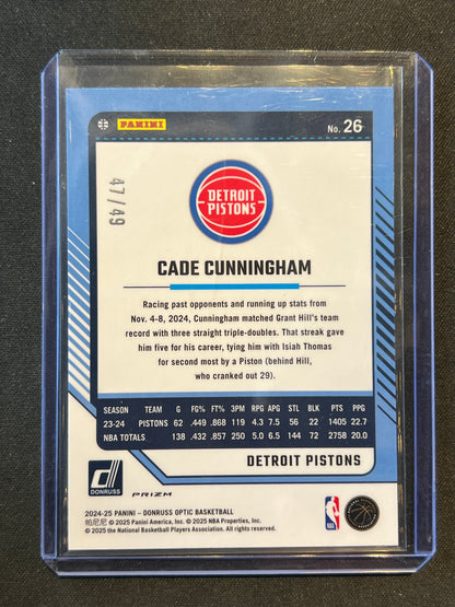 2024-25 Panini Optic Cade Cunningham Green Lazer Prizm /49 #26 Pistons