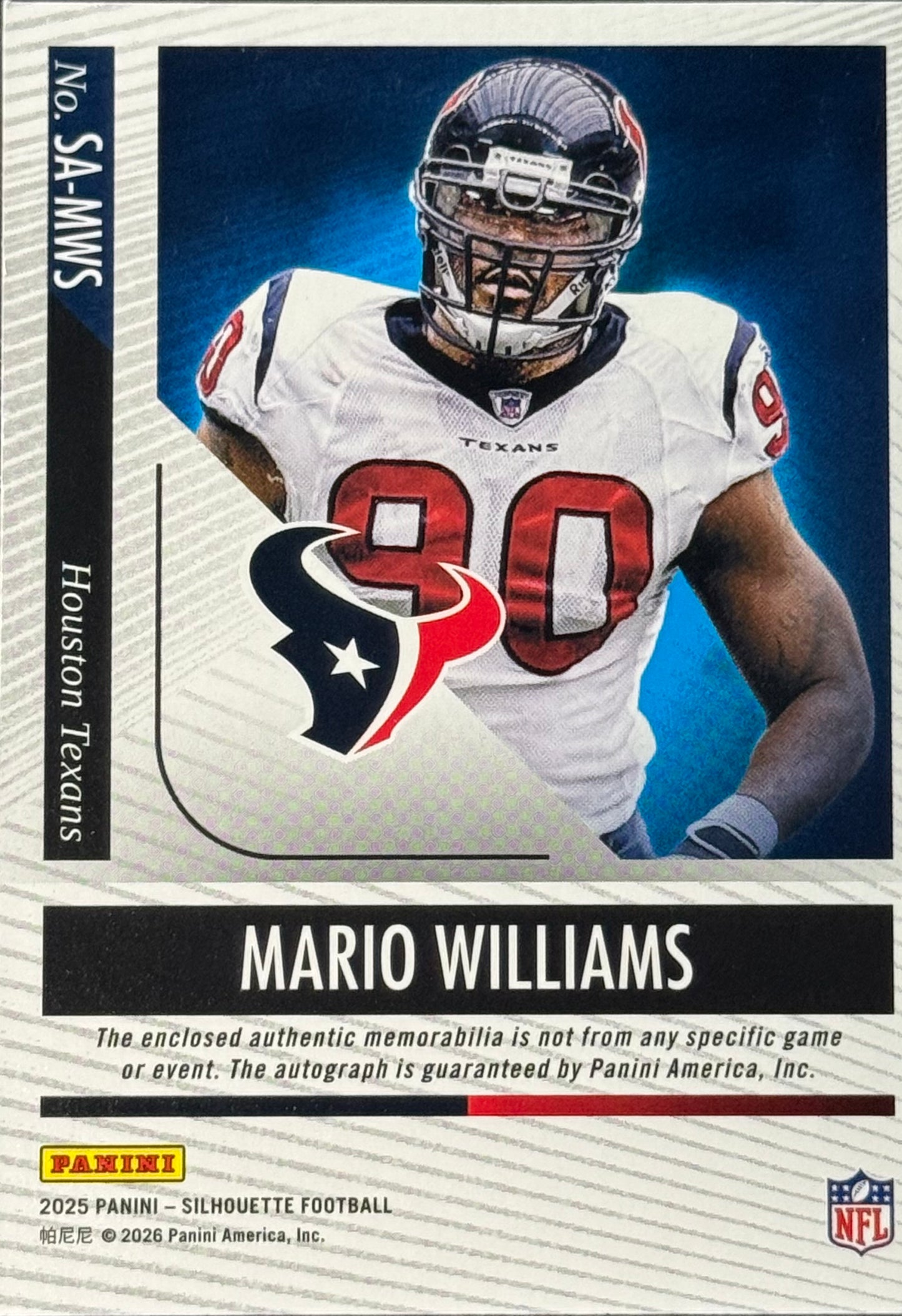 2025 Panini Silhouette Mario Williams Patch Auto /199 #SA-MWS