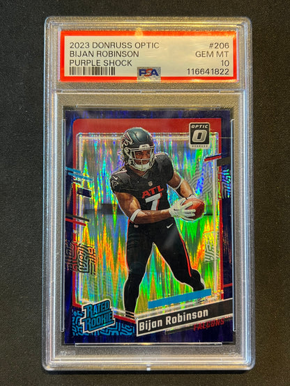 2023 Donruss Optic Bijan Robinson #206 Purple Shock RC PSA 10
