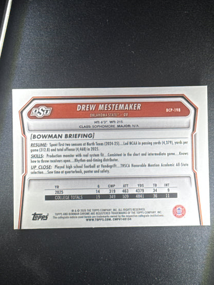 2026 Bowman Football Chrome Drew Mestemaker 1st Bowman