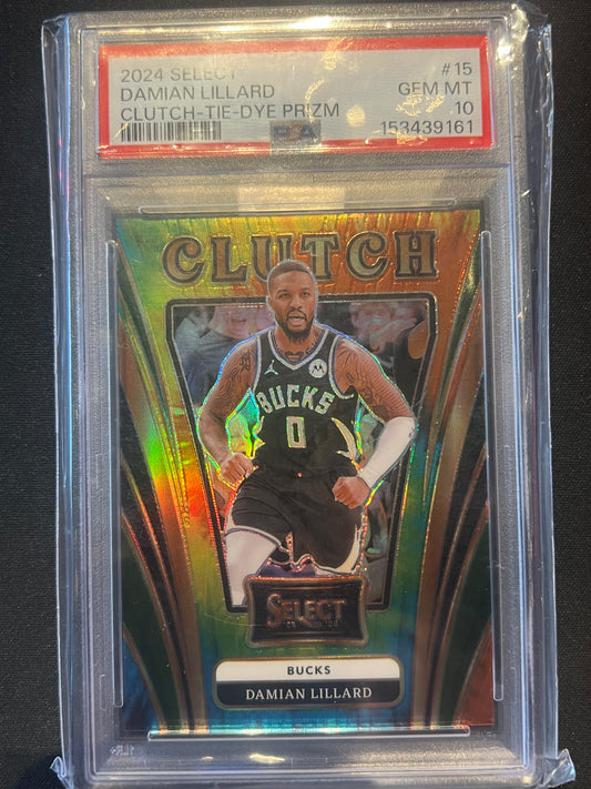 2024-25 Panini Select Clutch Damian Lillard#15 Tye-Dye Prizm PSA 10
