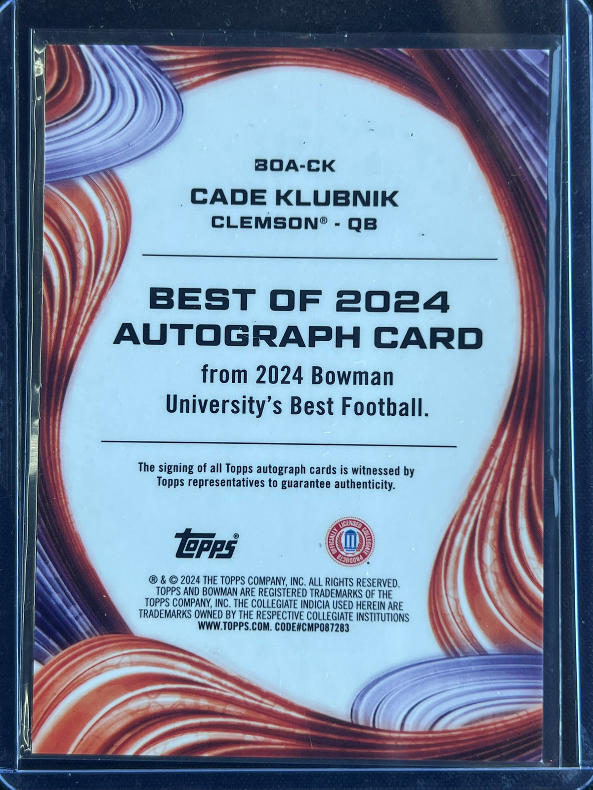 2024 Bowman University Best - Best of 2024 Autographs Cade Klubnik #BOA-CK Clemson