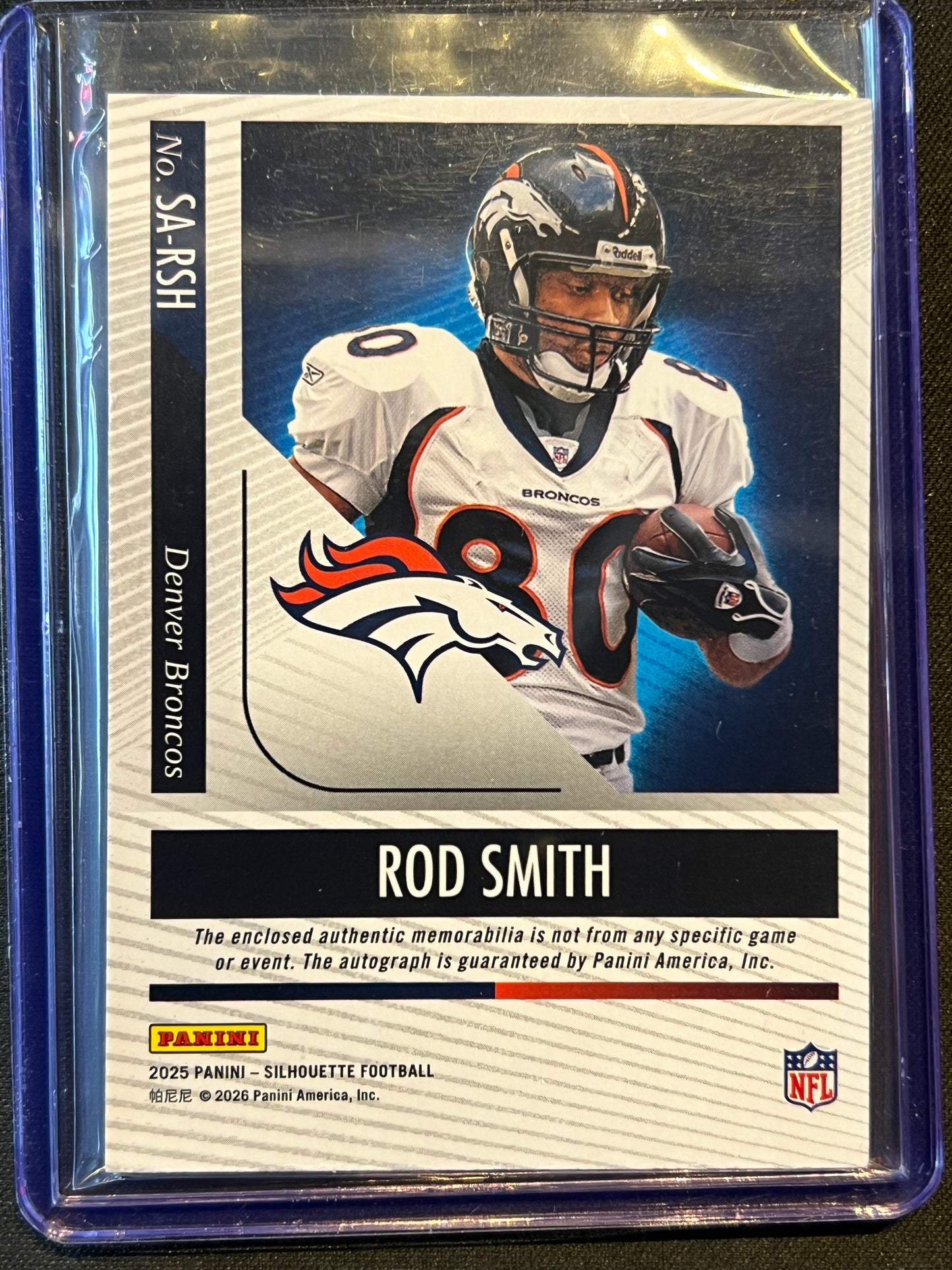 2025 Panini Silhouette Rod Smith #SA-RSH Jersey Patch Auto /99 Broncos