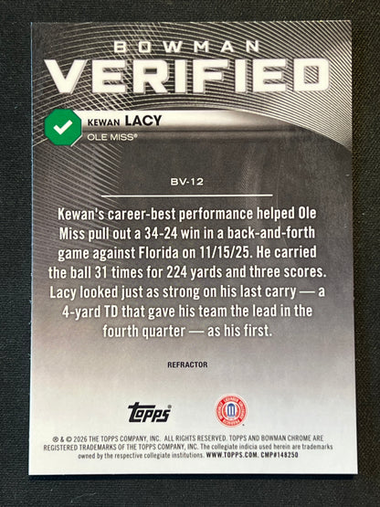 2026 Bowman Chrome U Kewan Lacy Verified Refractor #BV-12
