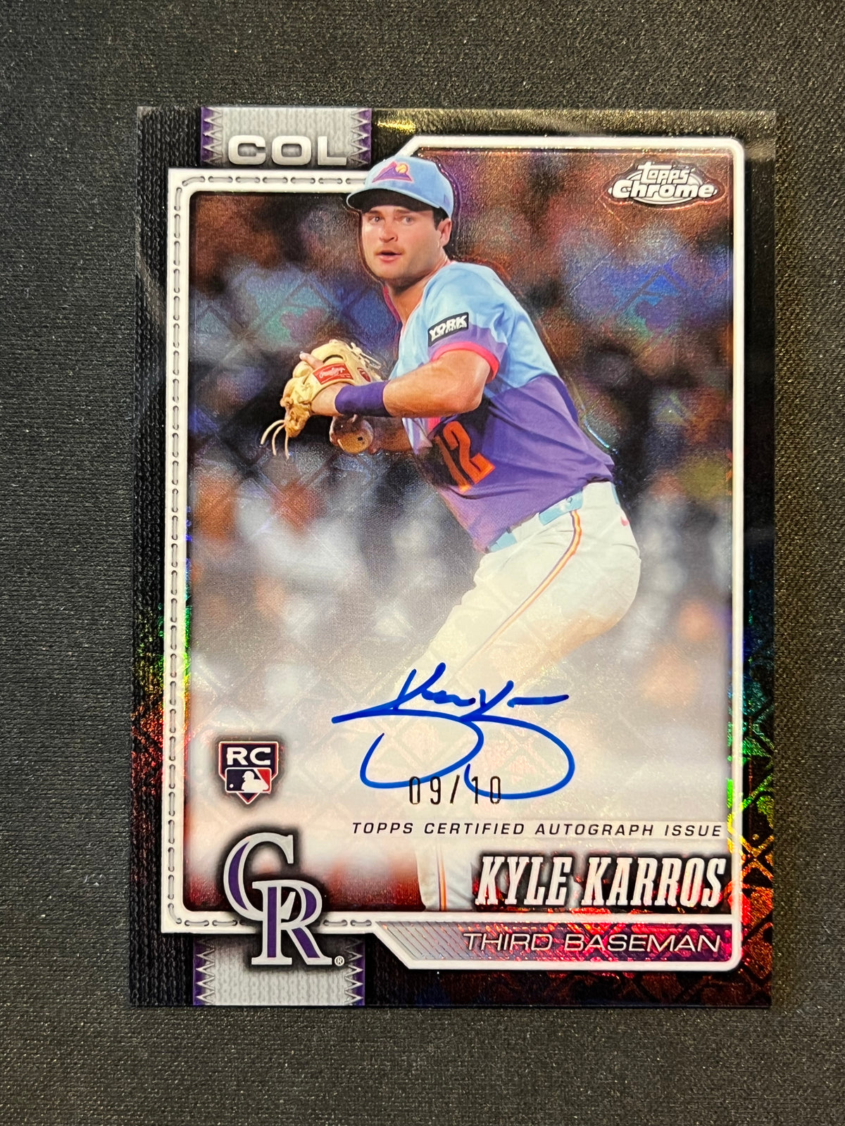 2026 Topps Chrome Kyle Karros Black Logofractor Rookie Auto 09/10 Rockies RC