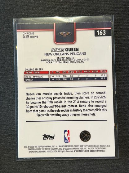 2025-26 Topps Chrome Update - Derik Queen #263 Pink Raywave /299 Pelicans RC