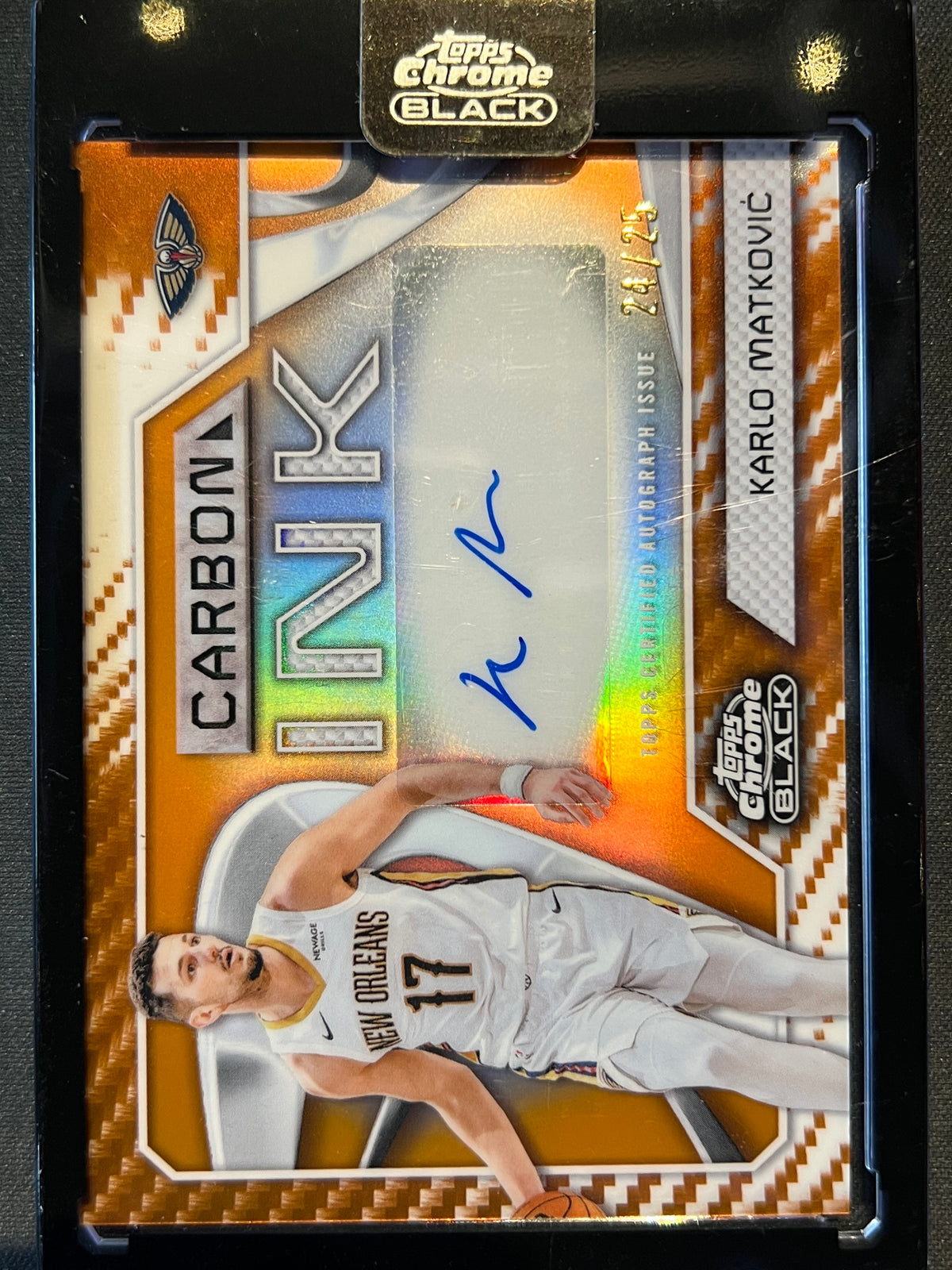 2025-26 Topps Chrome Black Carbon Ink Karlo Matković Autograph Orange Refractor /25 #CI-KM Pelicans