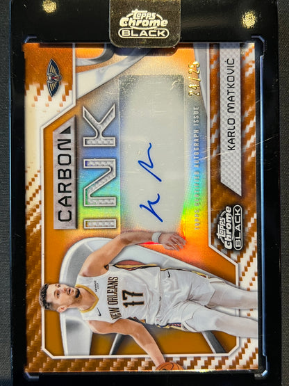 2025-26 Topps Chrome Black Carbon Ink Karlo Matković Autograph Orange Refractor /25 #CI-KM Pelicans