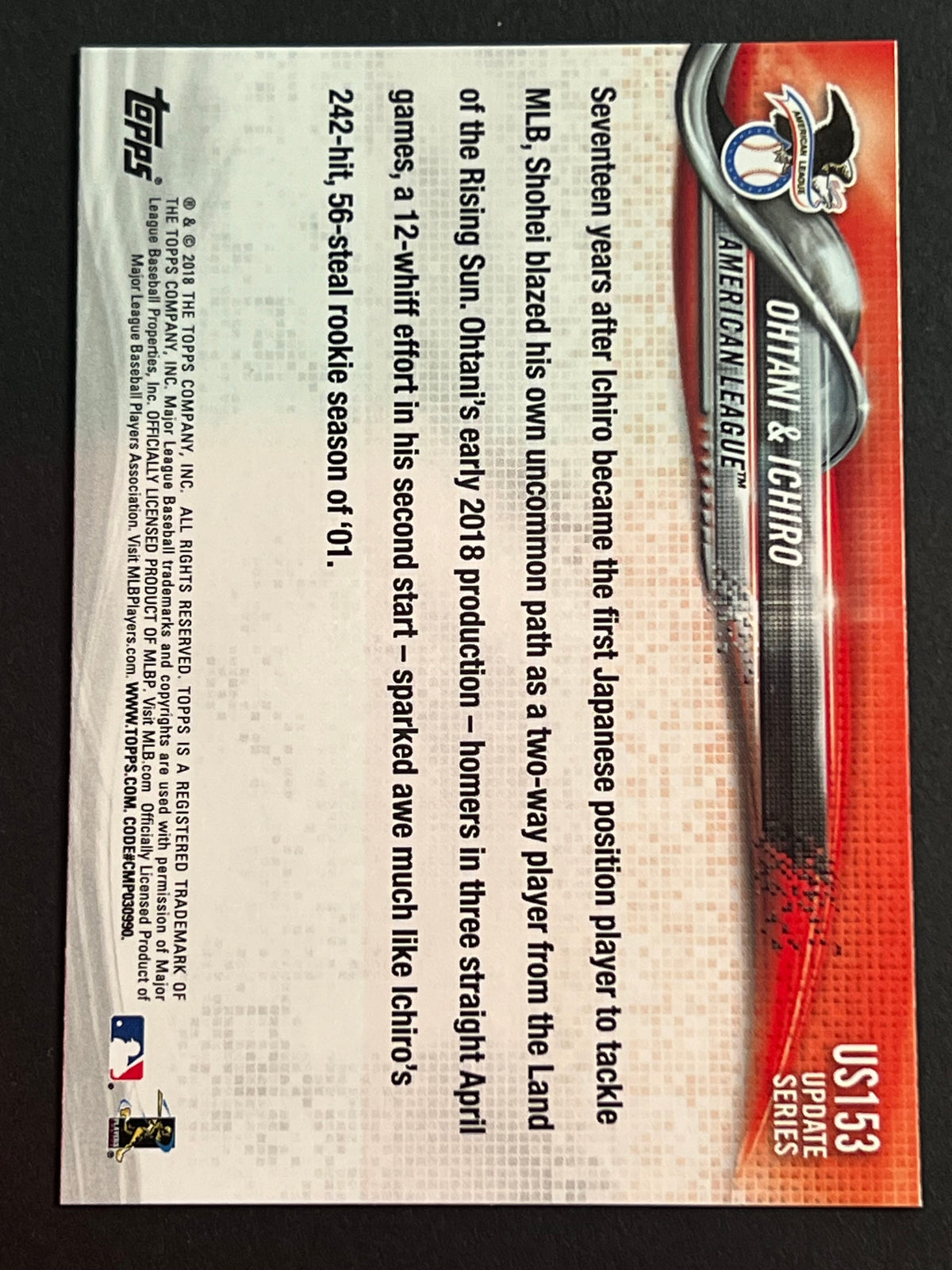 2018 Topps Update Japan's Finest Shohei Ohtani RC/ Ichiro #US153