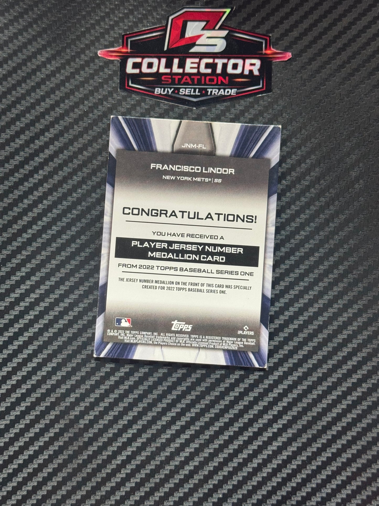 2022 Topps Francisco Lindor Jersey Number Medallion Relic Patch Card JNM-FL Mets