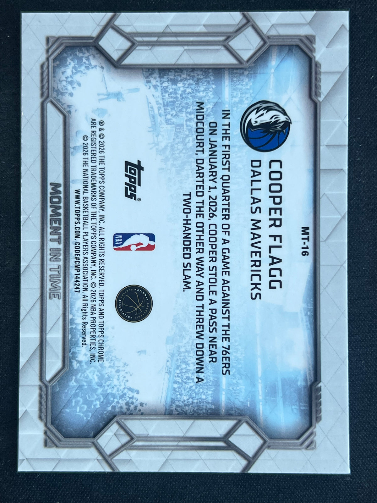 2025-26 Topps Chrome Update Cooper Flagg Moment In Time RC #MT-16 Mavericks