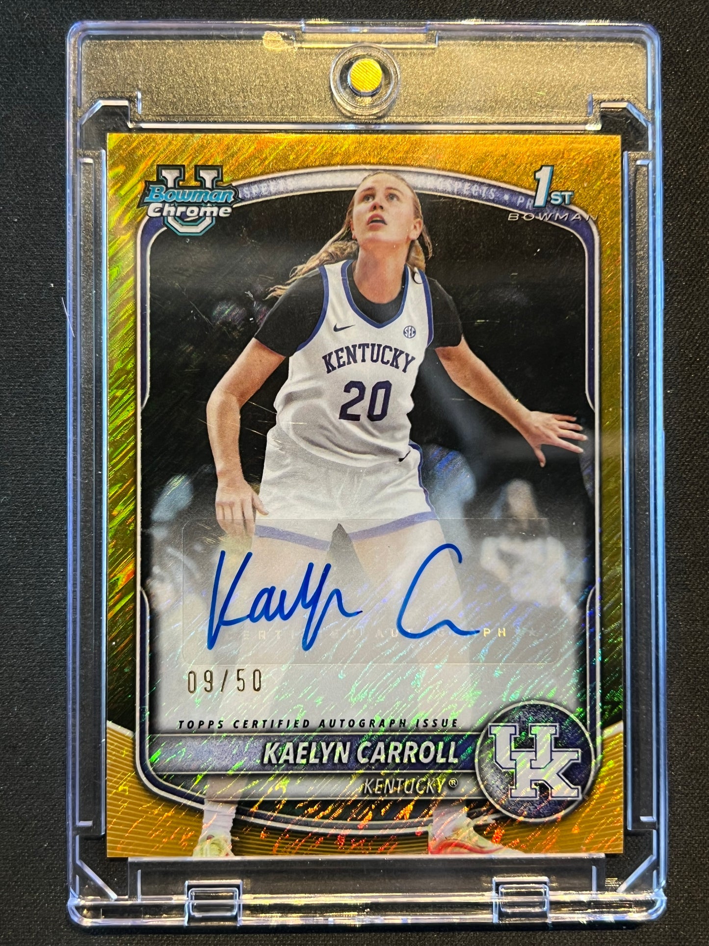2025-26 Bowman Chrome Kaelyn Carroll 1st Gold Shimmer Refractor Auto /50 #CPA-KC