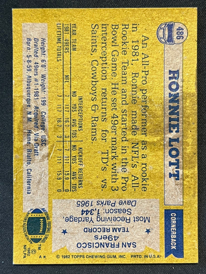 1982 Topps - Ronnie Lott #486 (RC)