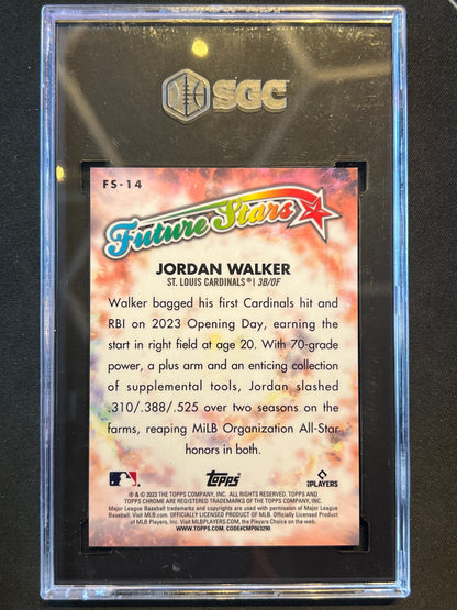 2023 Topps Chrome Logofractor #FS-14 Jordan Walker RC Future Stars Yellow Refractor /75 SGC 10