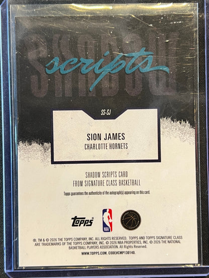 2026 Topps Signature Shadow Scripts Sion James Orange Auto (RC) #SS-SJ /50