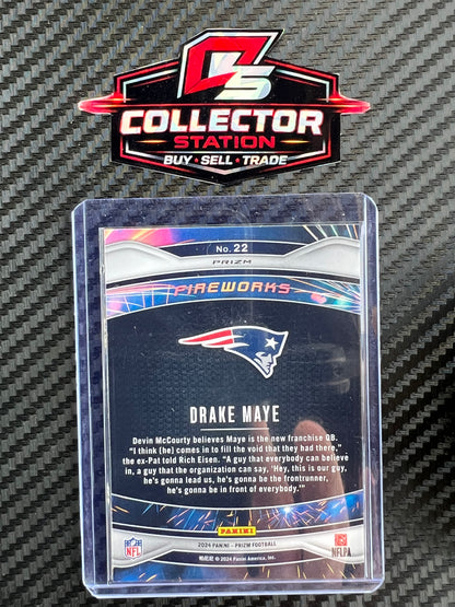 2024 Panini Prizm Fireworks Drake Maye #22 Green Prizm (RC)