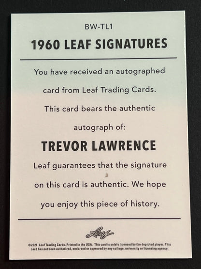 2021 Leaf Memories Trevor Lawrence 1960 Autograph #BW-TL1 Spectrum Silver 1/5 FIRST ON PRINT