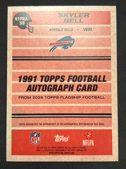 2026 Topps Football Skyler Bell 1991 True Black Auto RC 01/10 #91FRA-SB Bills Rookie FIRST ON PRINT