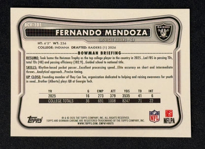 2026 Bowman Football Fernando Mendoza Speckle Refractor BCV-101