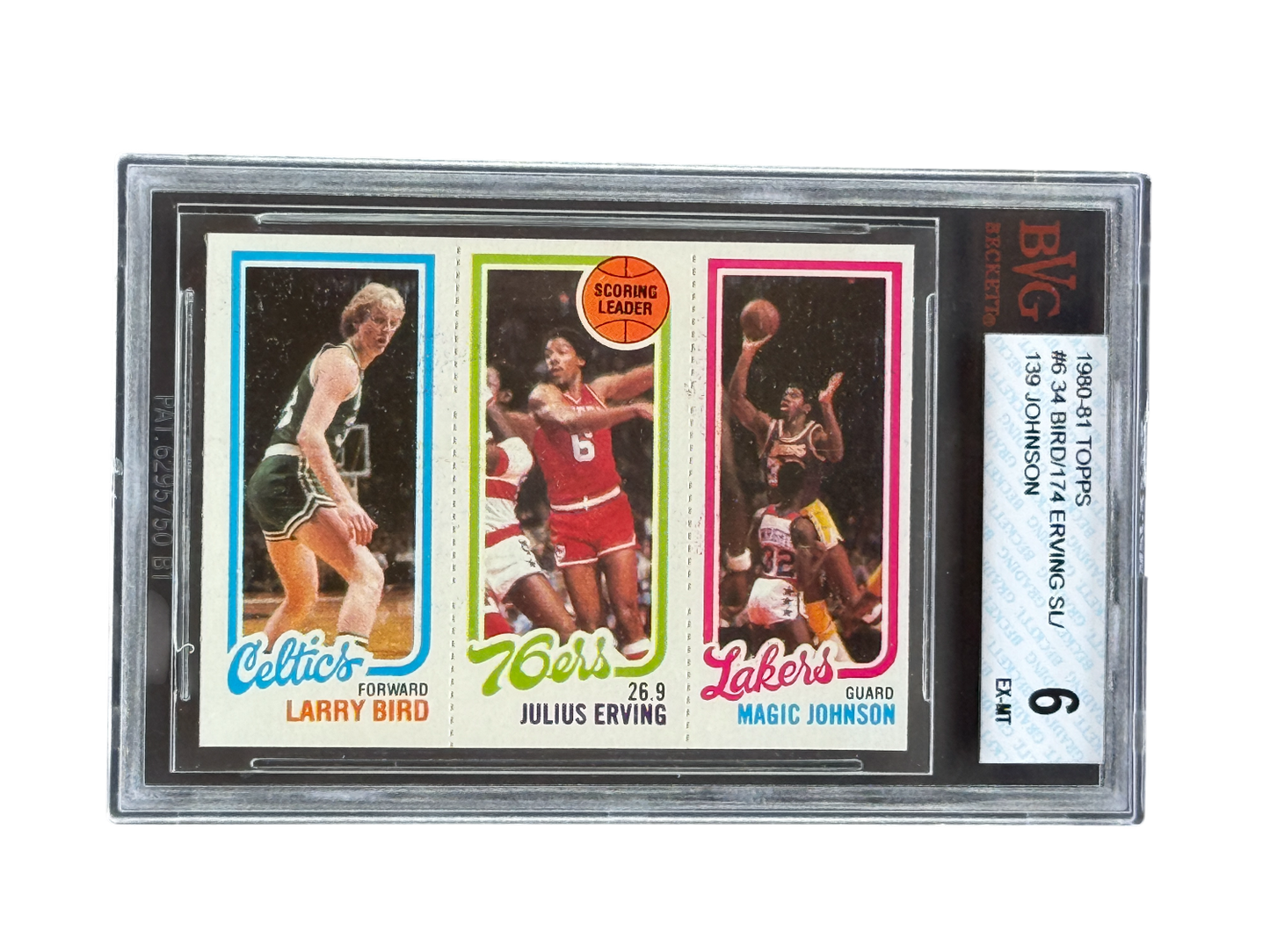 Basketball trading card set in a protective case with player images and statistics.