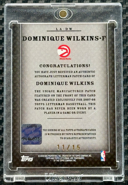 2008 Topps Letterman NBA Basketball Patch Dominique Wilkins Autograph 11/15
