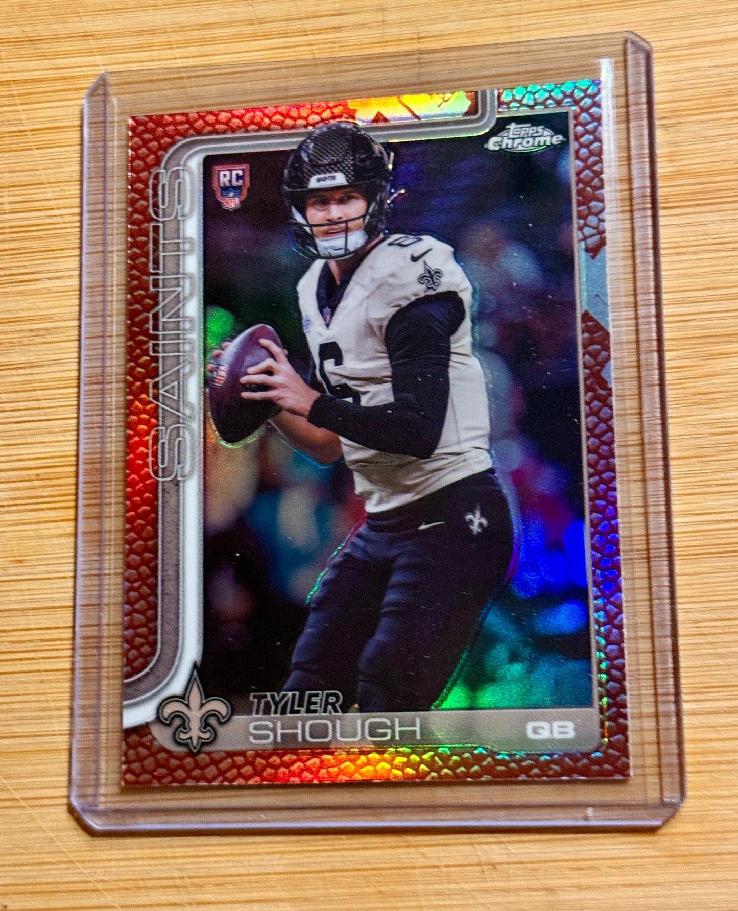 2025 Topps Chrome Football NFL Tyler Shough #398 Football Leather Pigskin Refractor RC