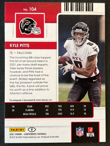 2021 Panini Contenders Kyle Pitts Image Variation Autograph Rookie Ticket #104 Falcons
