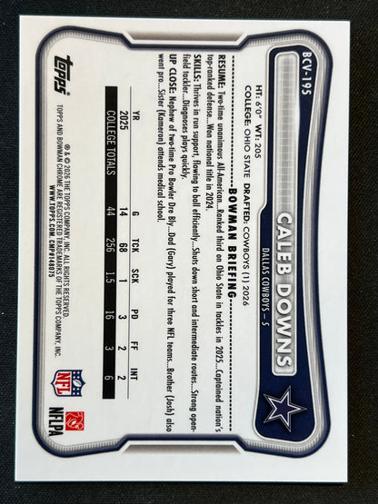 2026 Bowman Chrome Caleb Downs #BCV-195 Yellow Refractor /275 Cowboys