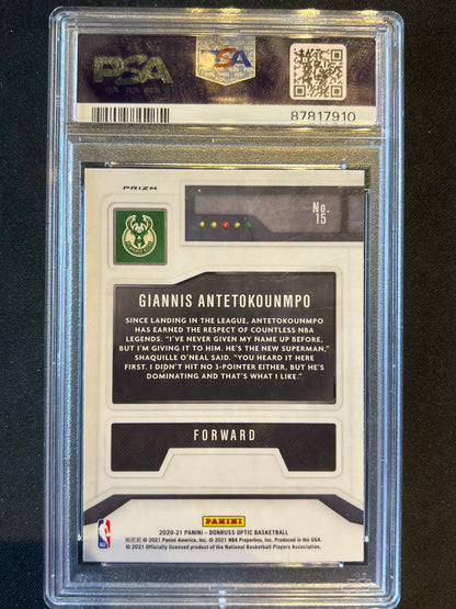 2020 Donruss Optic T-Minus 3 2 1 Purple Prizm Giannis Antetokounmpo PSA 9