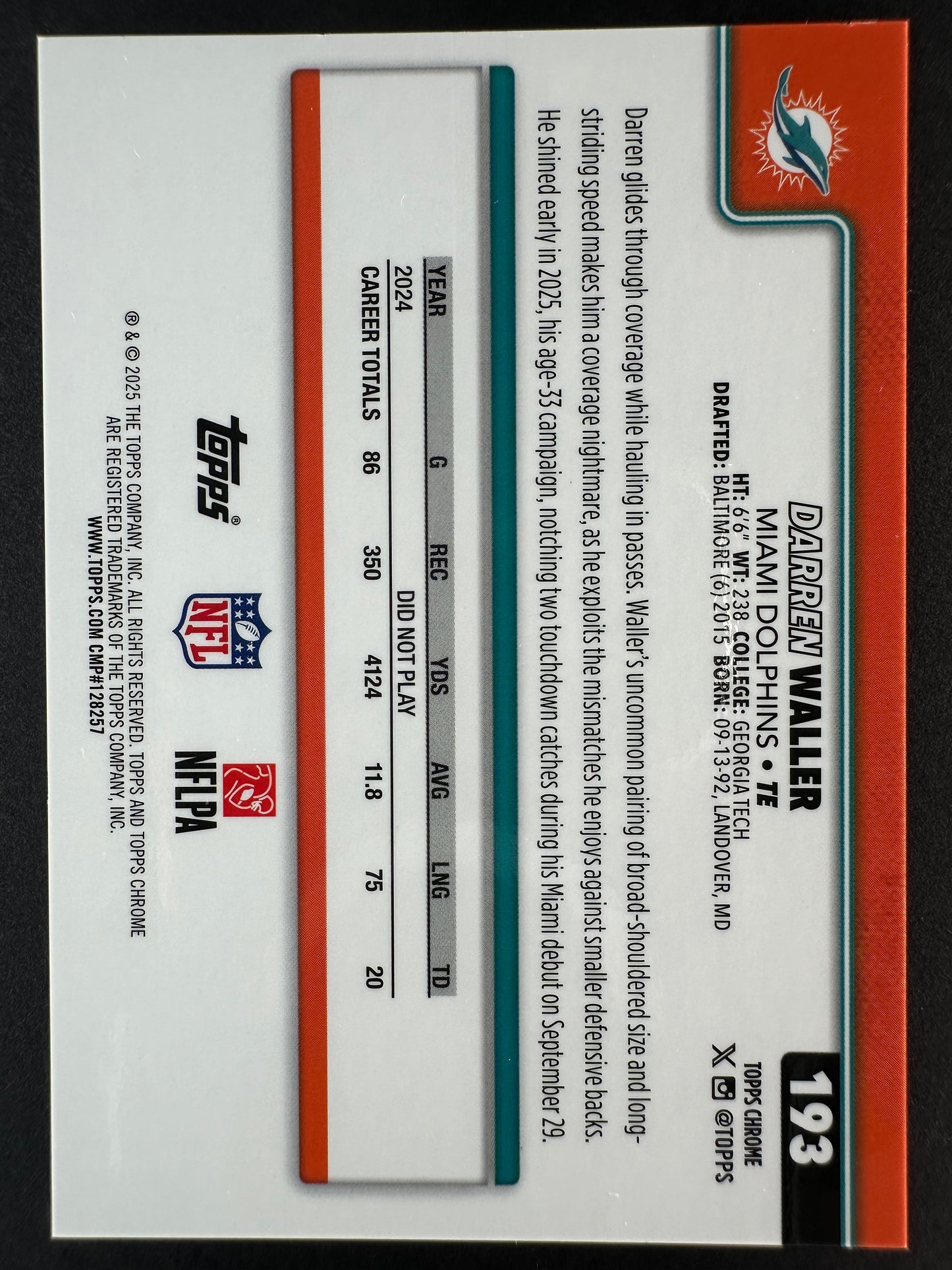 2025 Topps Chrome Football Darren Walker Gold Lava /50