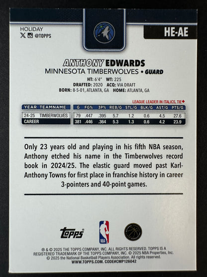 2025 Topps Holiday Basketball Anthony Edwards Hidden Elf