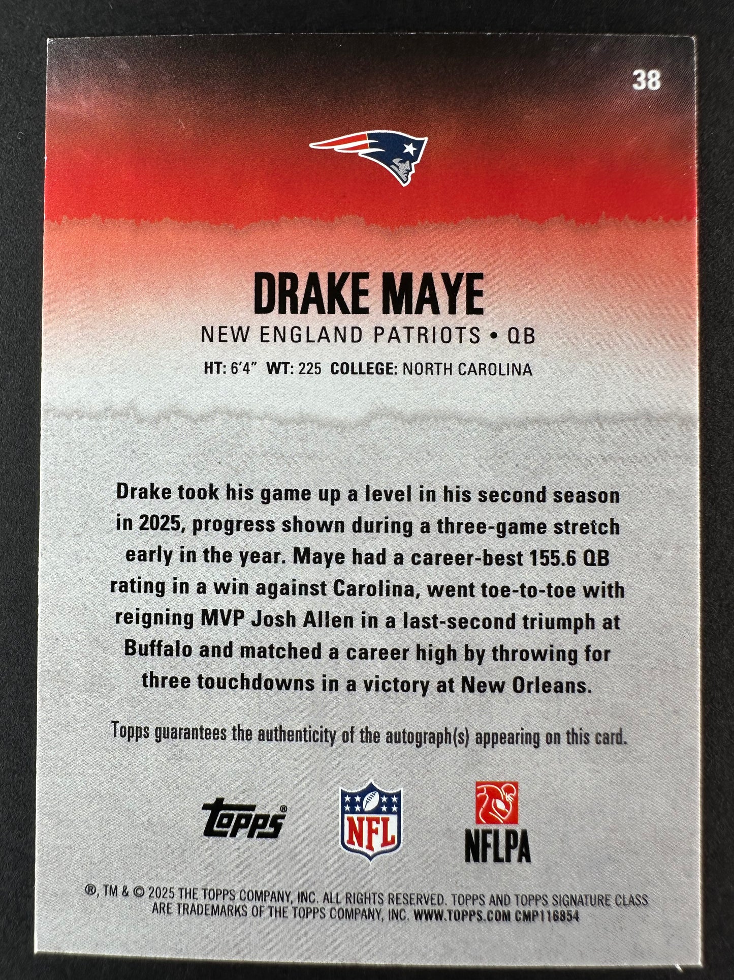2025-26 Topps Signiture Class Football Drake Maye Green Auto /150