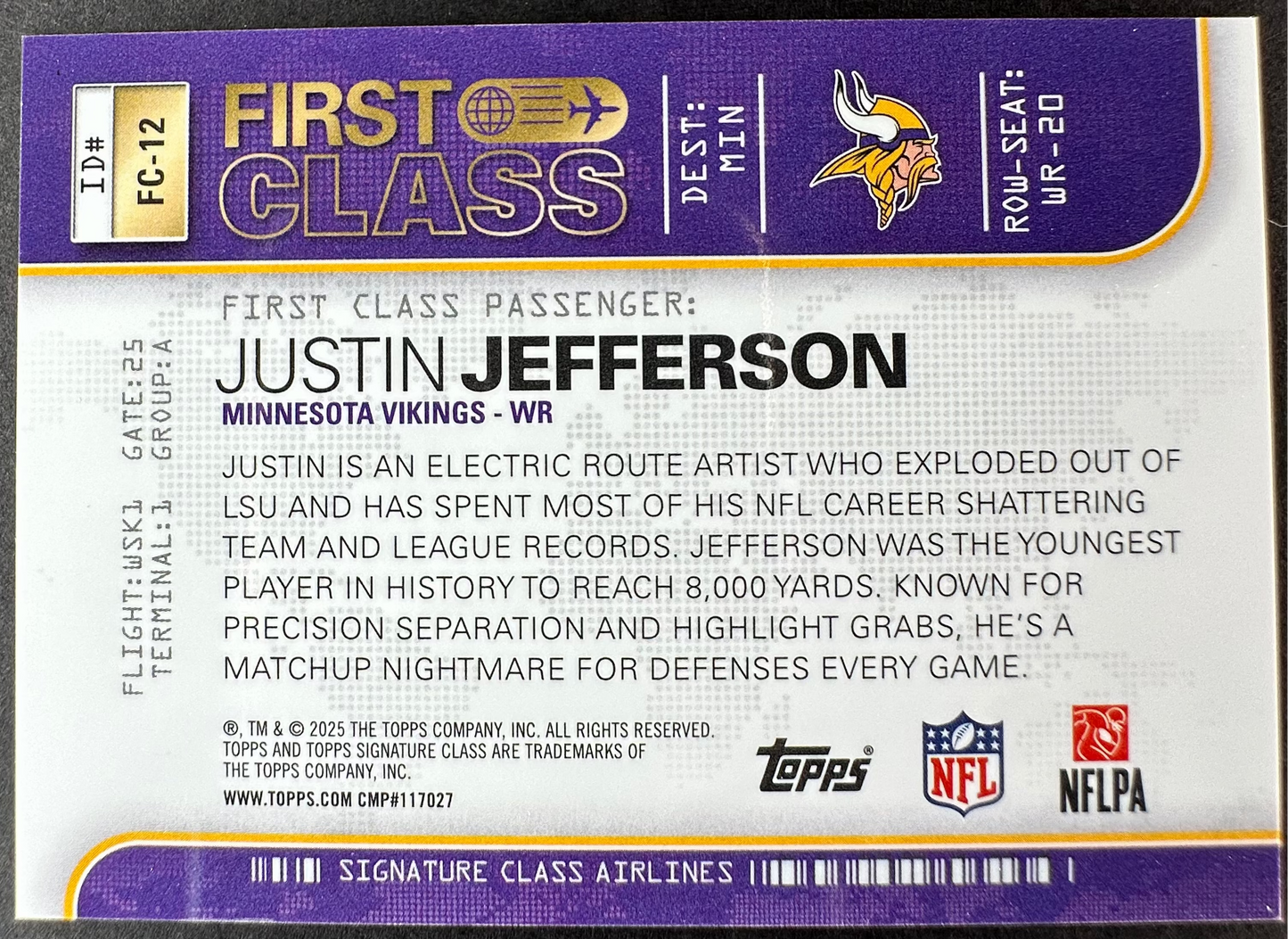 2025-26 Topps Signature Class Football Justin Jefferson First Class SSP
