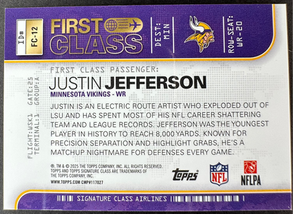 2025-26 Topps Signature Class Football Justin Jefferson First Class SSP