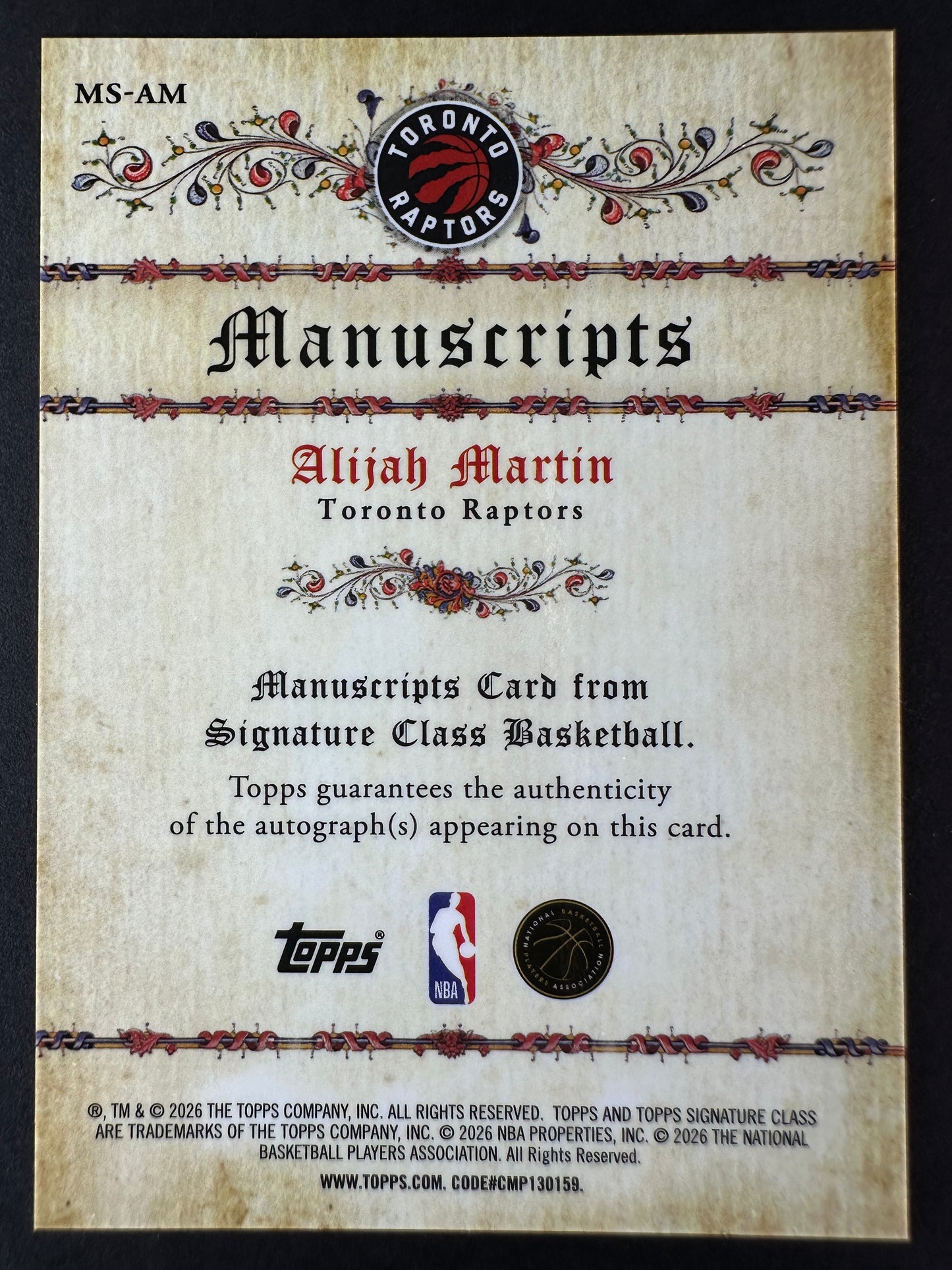 2025-26 Topps Signature Class Basketball Alijah Martin Manuscripts Purple /100