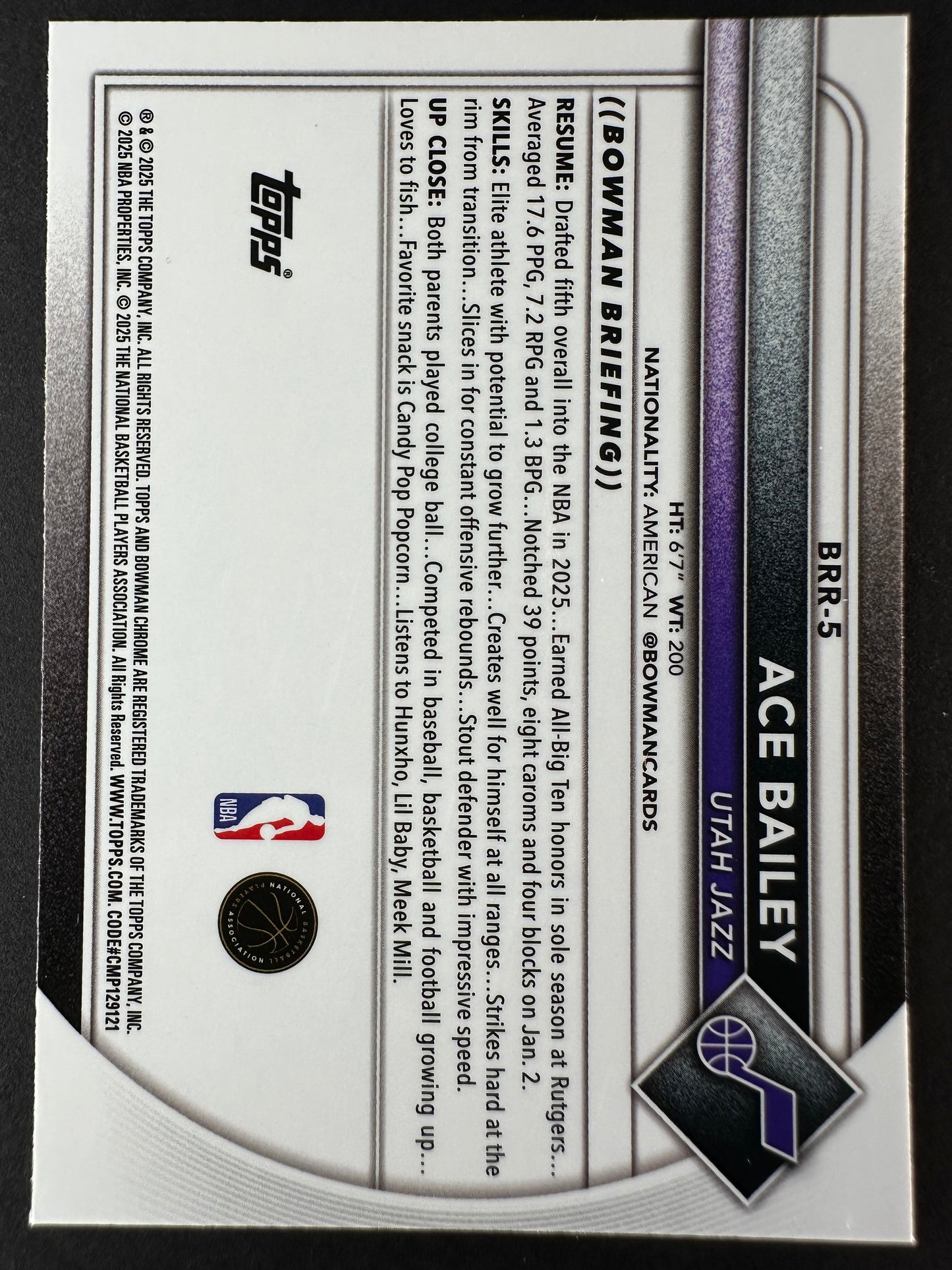 2025-26 Bowmen Chrome Ace Bailey Rookie Red Logo Variation