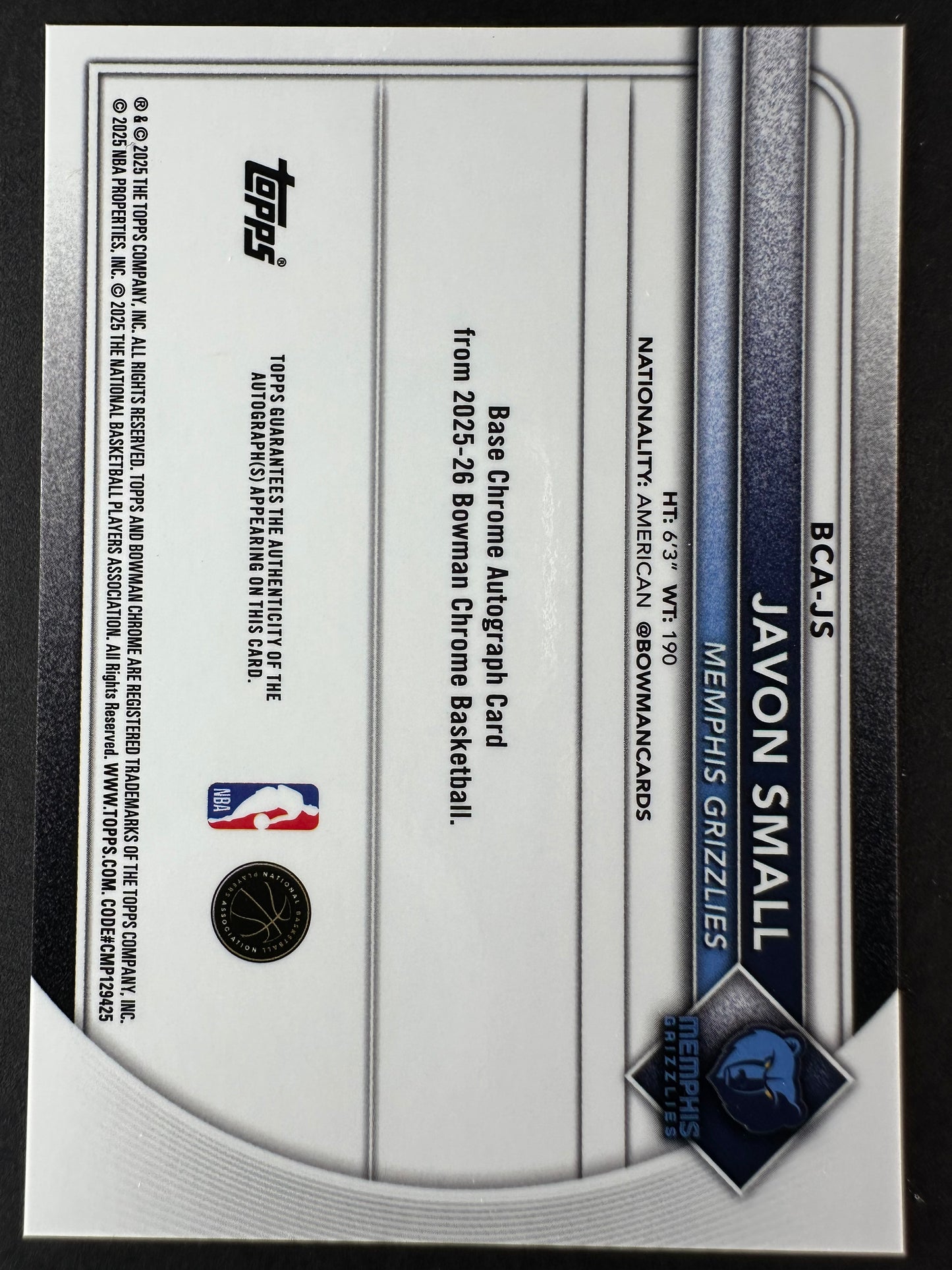 2025-26 Bowmen Basketball Javon Small Speckle Auto /299