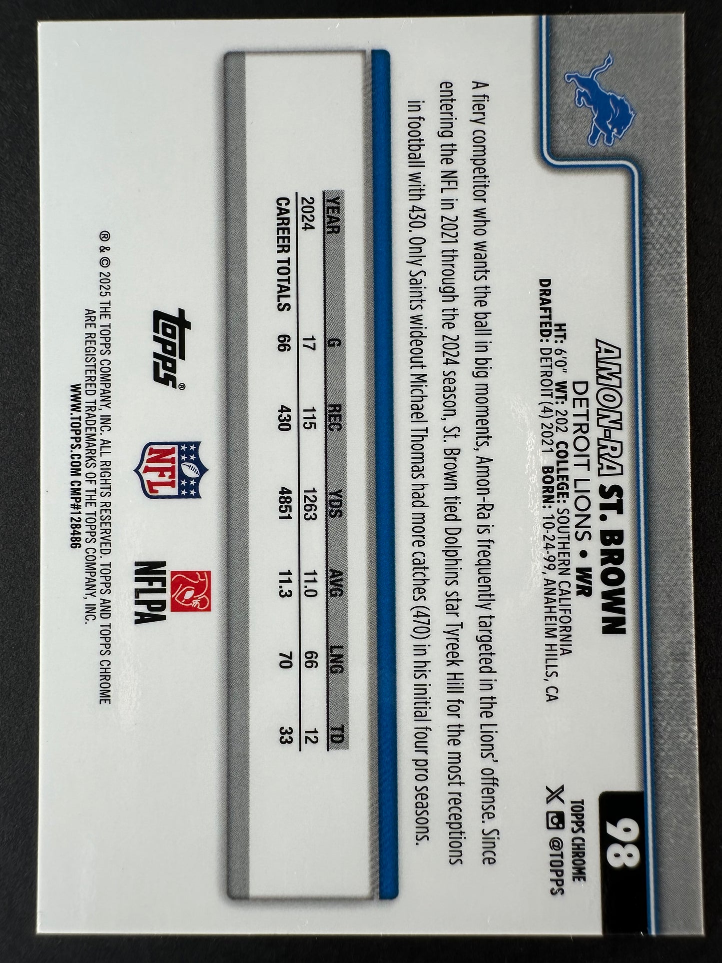 2025 Topps Chrome Football Amon-Ra St. Brown Gold /50